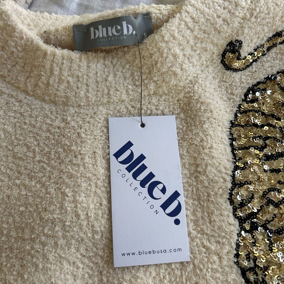 NWT Blue B. Lazy Cat Sequin Tiger Loungewear Set in Color Cream Sz S - Picture 6 of 7